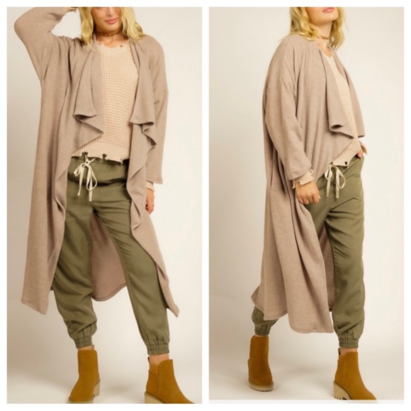 #32 Boho long body cardigan with open front draped - Picture 2 of 3